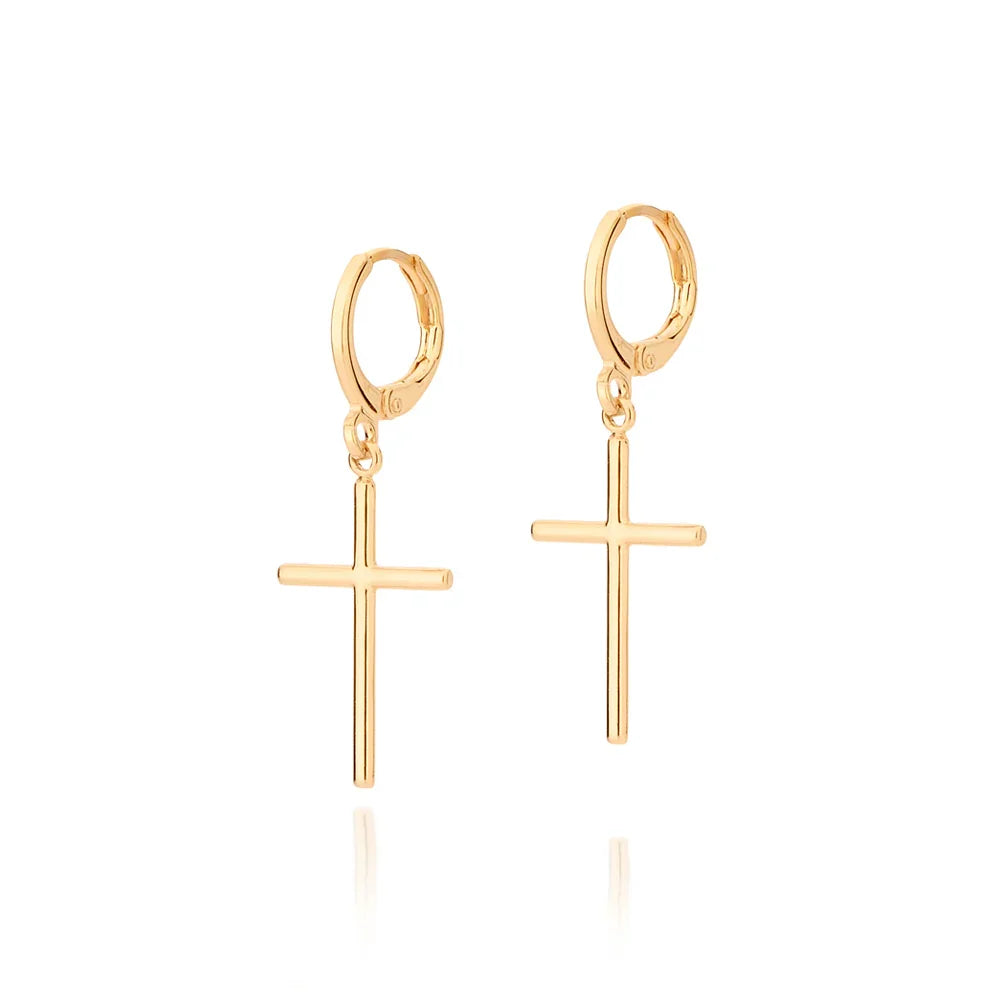 Brinco Argola com Cruz Pendurada Rommanel em Banho Ouro 18K – Design Sofisticado e Elegante - Joias Rommanel | YouBeauty - Brincos, Colares e Anéis com Frete Grátis