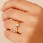 Anel Solitário Rommanel com Flor e Cristal em Ouro 18K – Design Elegante e Delicado - You Beauty
