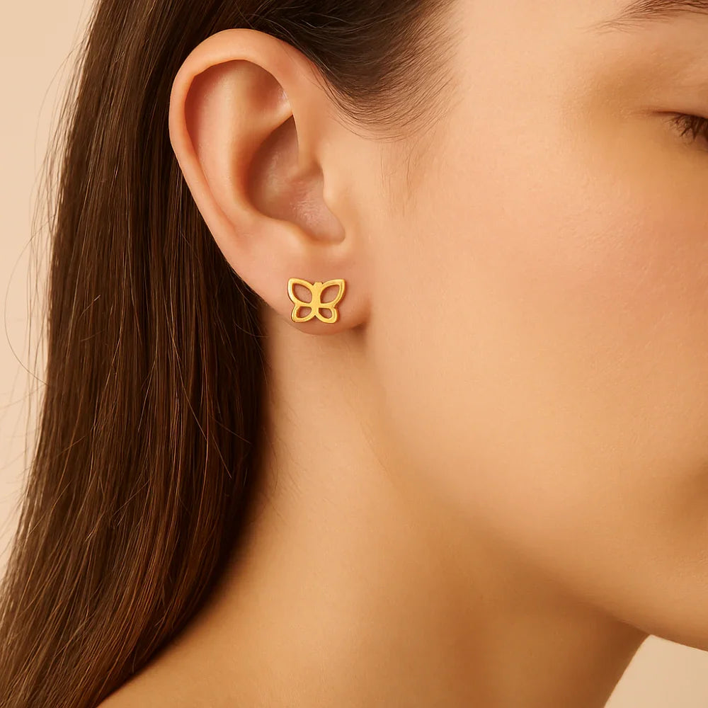 Brinco Borboleta Vazado Rommanel em Banho Ouro 18K – Design Delicado e Elegante