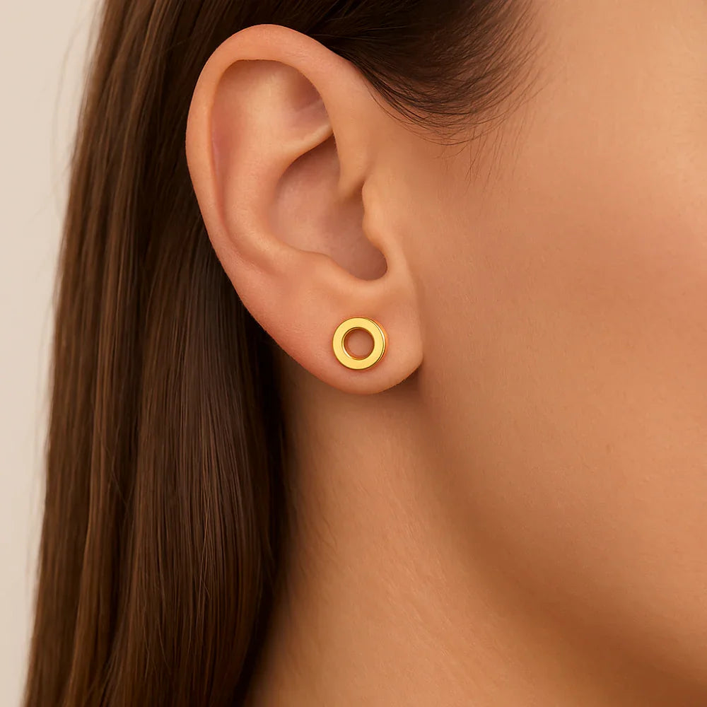 Brinco Círculo Vazado Rommanel em Banho de Ouro 18K – Design Minimalista e Elegante