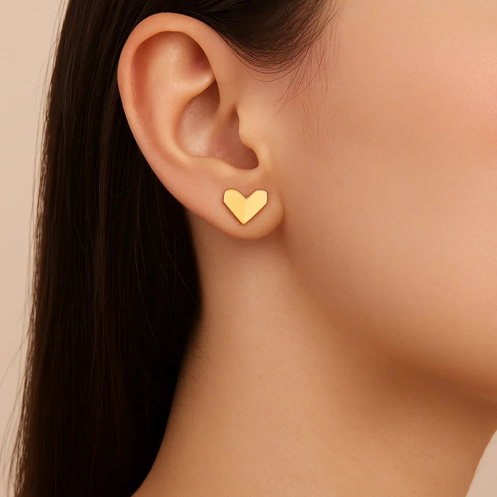 Brinco Coração Origami Rommanel em Banho Ouro 18K – Design Moderno e Delicado
