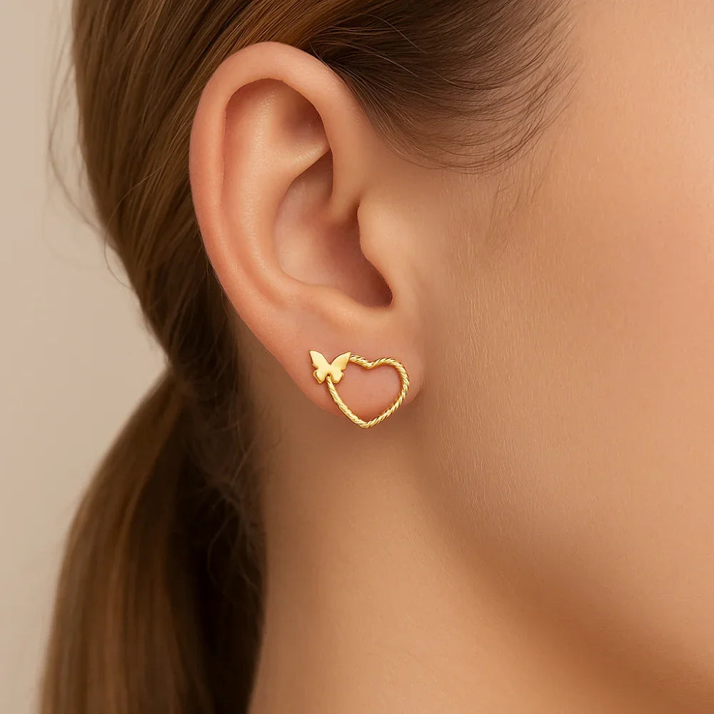 Brinco Coração Vazado com Borboletas Rommanel em Ouro 18K – Design Delicado e Feminino - Joias Rommanel | YouBeauty - Brincos, Colares e Anéis com Frete Grátis