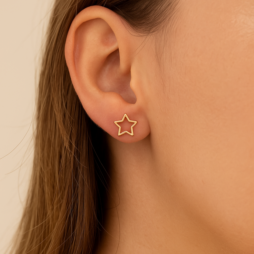 Brinco Estrela Vazado Rommanel Banhado a Ouro 18K – Coleção Giovanna Antonelli