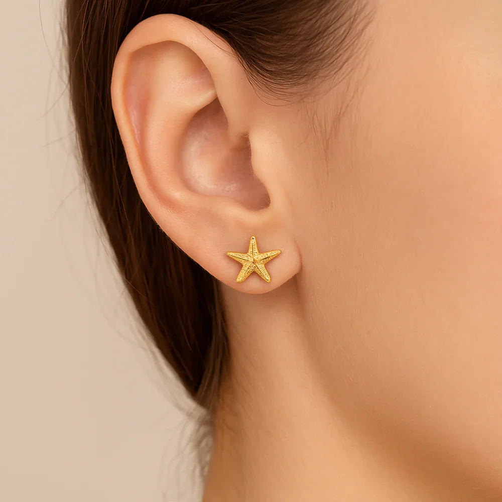 Brinco Estrela do Mar Mini Rommanel Banhado a Ouro 18K – Design Delicado e Elegante