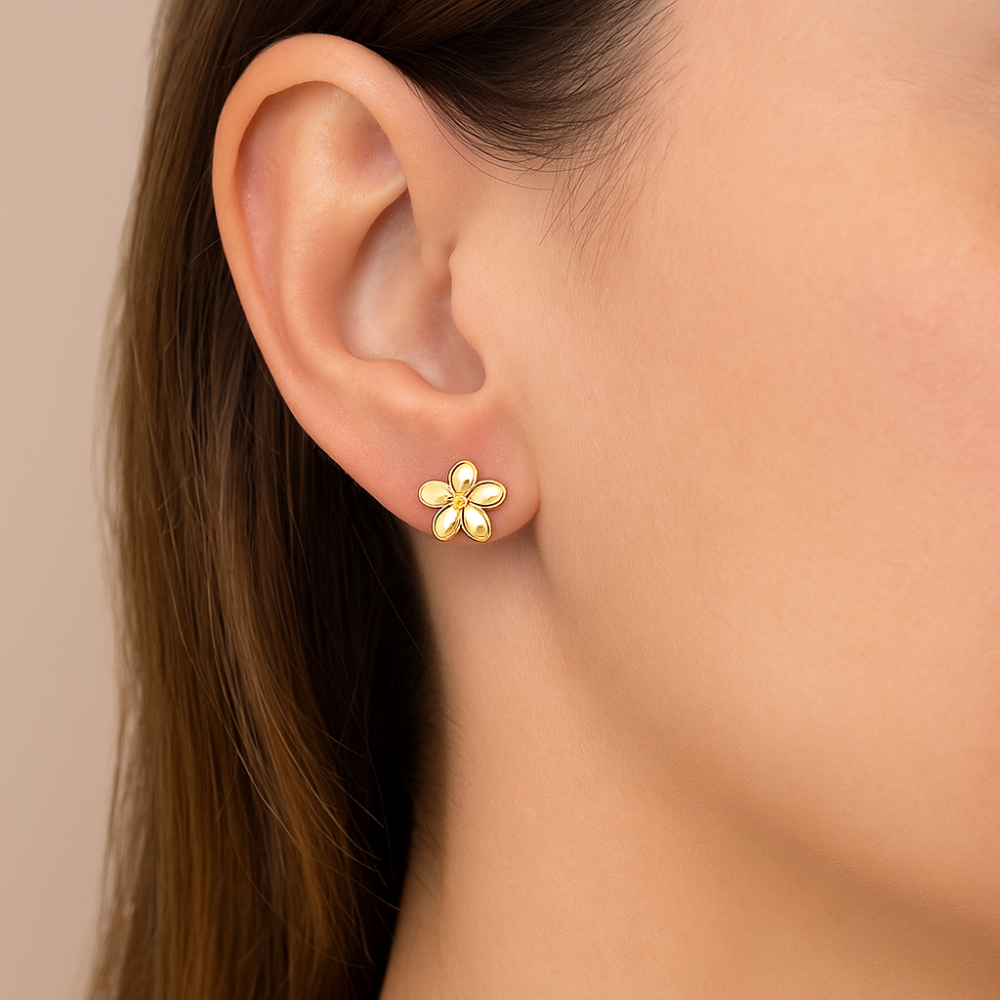 Brinco Flor de Plumeria Rommanel em Ouro 18K – Licença Oficial Disney