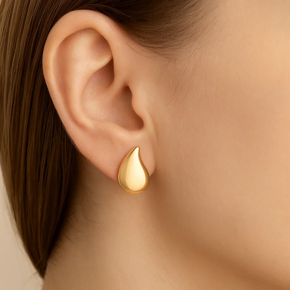 Brinco Gota Abaulado Rommanel em Ouro 18K – Design Minimalista e Elegante