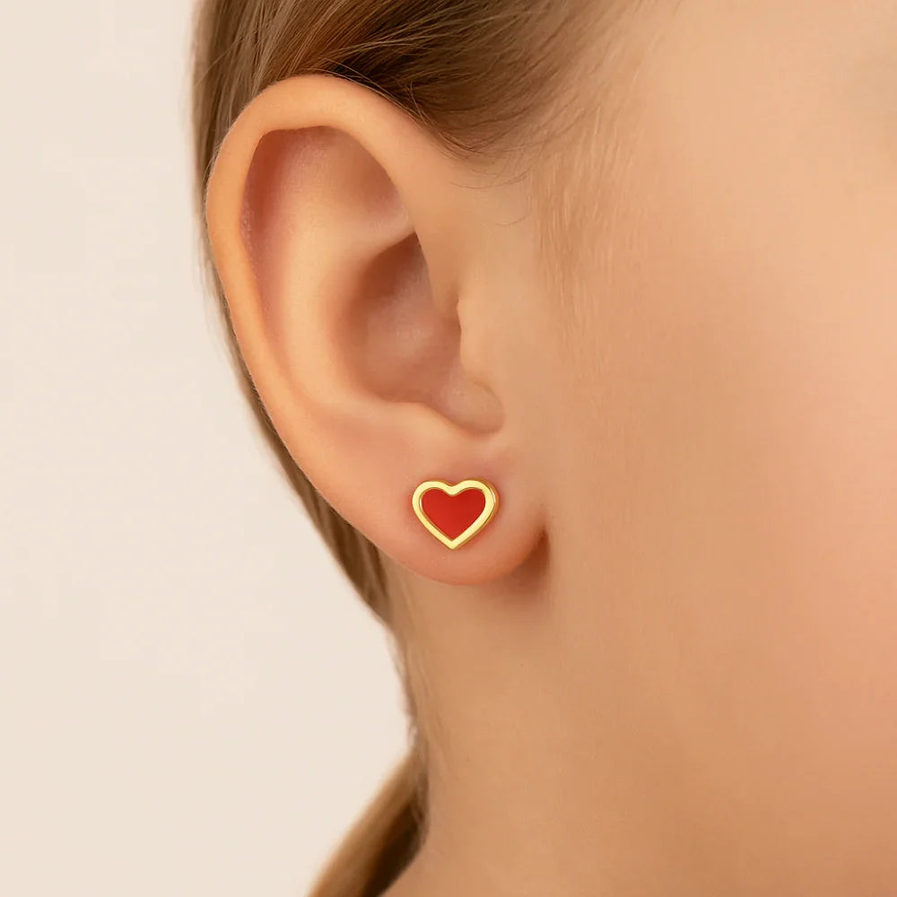 Brinco Infantil Coração com Resina Vermelha Rommanel – Banho Ouro 18K Premium - Joias Rommanel | YouBeauty - Brincos, Colares e Anéis com Frete Grátis