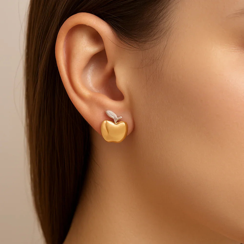 Brinco Maçã com Folha em Ouro 18K e Rhodium Rommanel – Design Delicado e Sofisticado