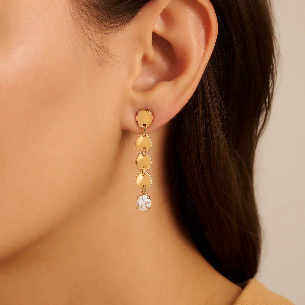 Brinco Pêndulo Rommanel com Círculos Lisos e Zircônias de 5mm – Design Elegante em Ouro 18K