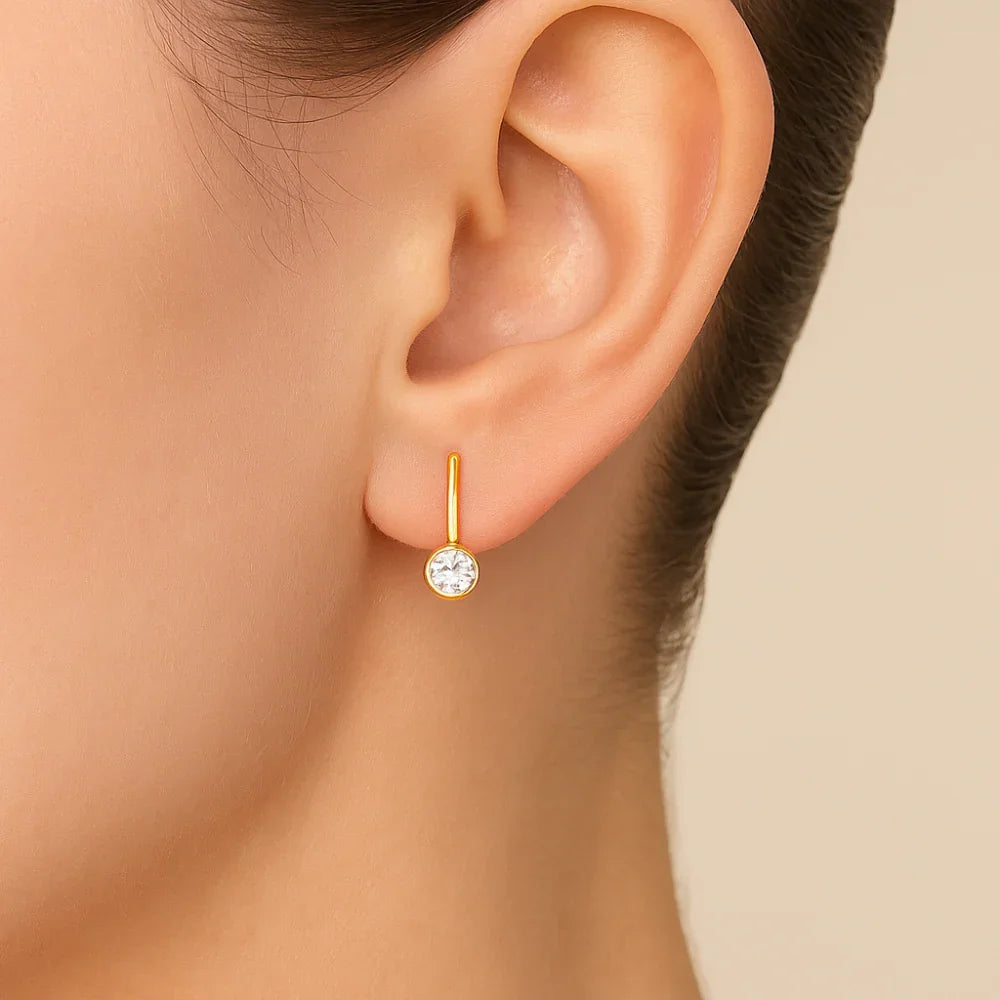 Brinco Palito Rommanel com 2 Zircônias de 4 mm em Banho Ouro 18K – Design Delicado e Elegante