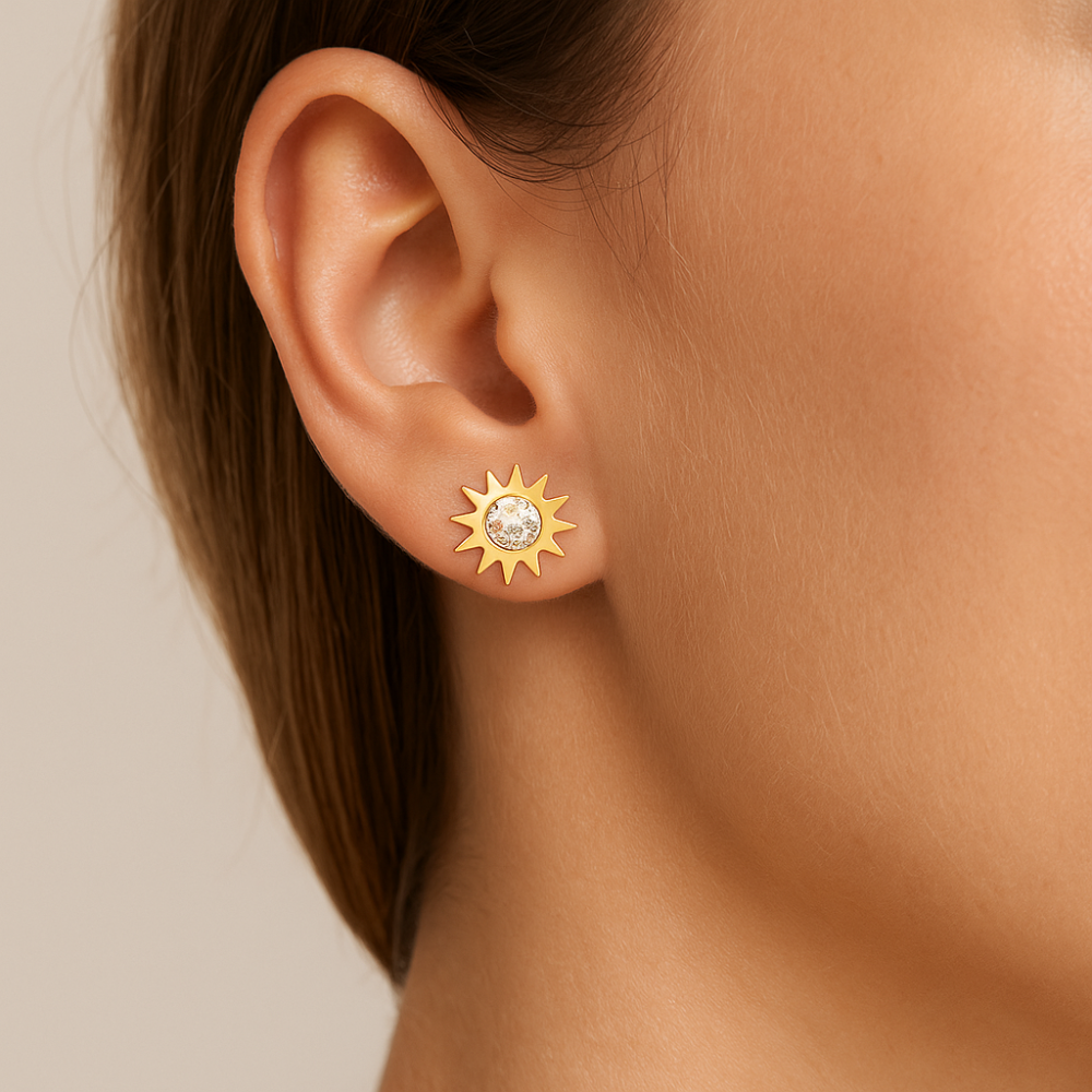 Brinco Solitário Rommanel Formato Sol com 2 Zircônias 5mm – Coleção Giovanna Antonelli