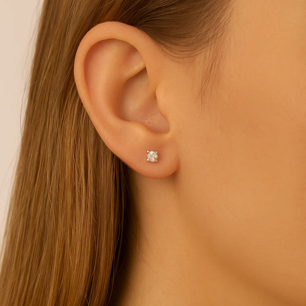 Brinco Solitário Rommanel com Duas Zircônias 2 mm em Prata – Design Delicado e Elegante