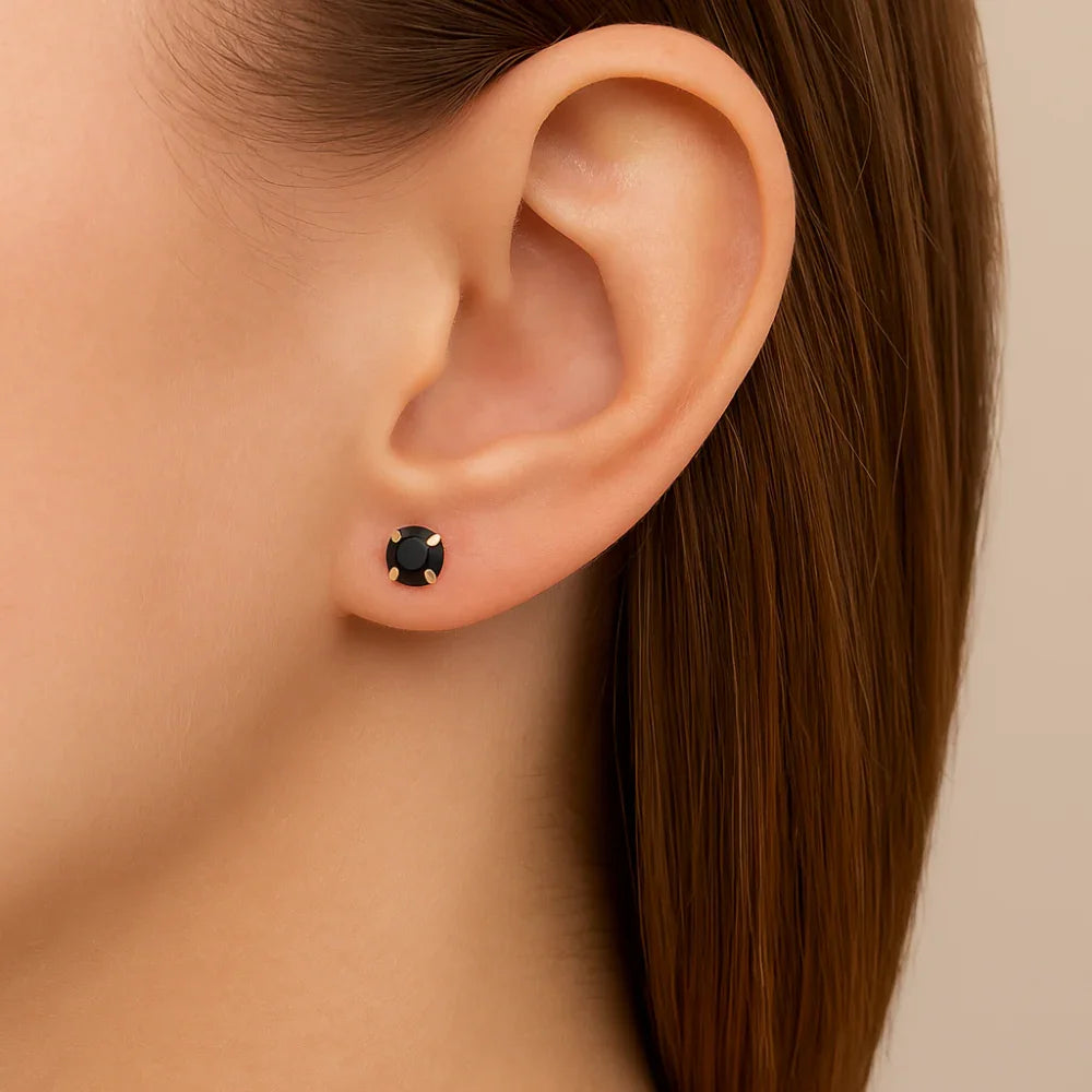 Brinco Solitário Rommanel com Cristal Negro 4mm – Design Minimalista e Elegante