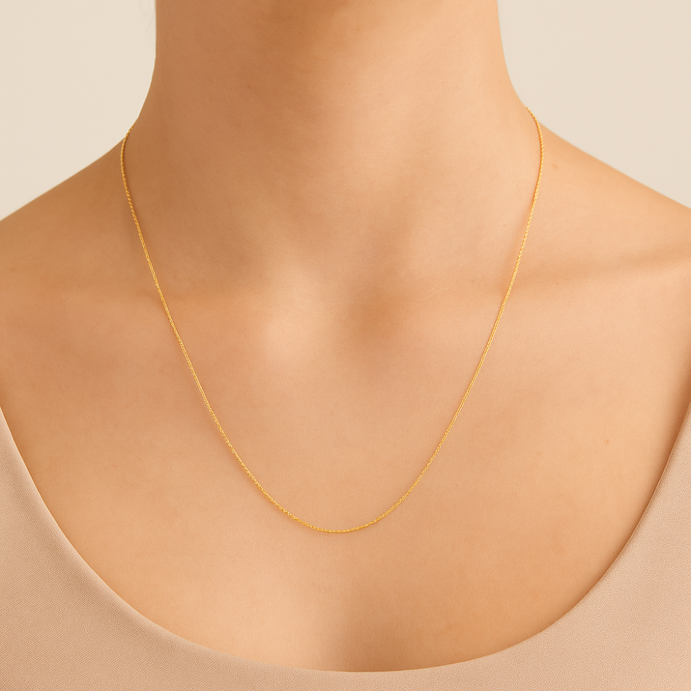 Cordão Rommanel Fino de Elo Cadeado Laminado em Ouro 18K – 80 cm