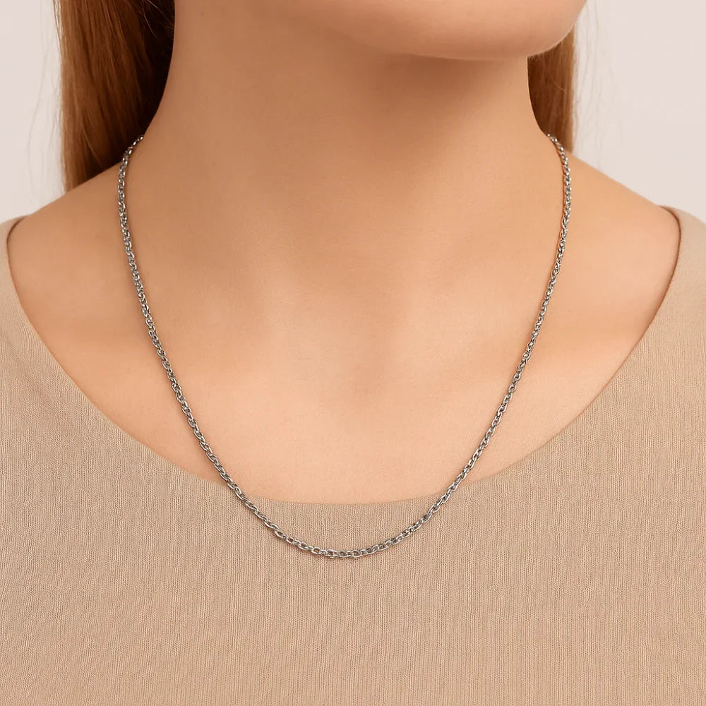 Cordão Rommanel Elo Cadeado Fino 0,50 mm em Prata – Design Elegante 60 cm