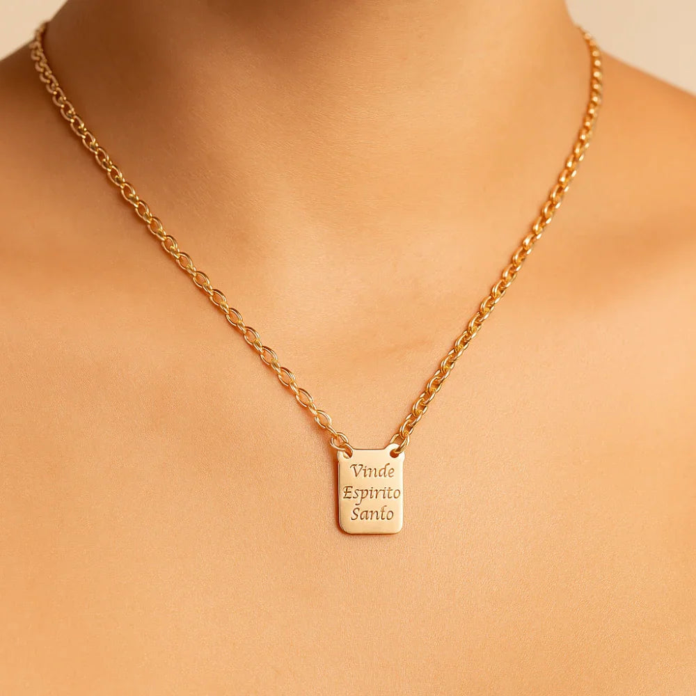 Cordão Escapulário Rommanel Elo Cadeado Laminado com Medalhas Espírito Santo – 68 cm Premium