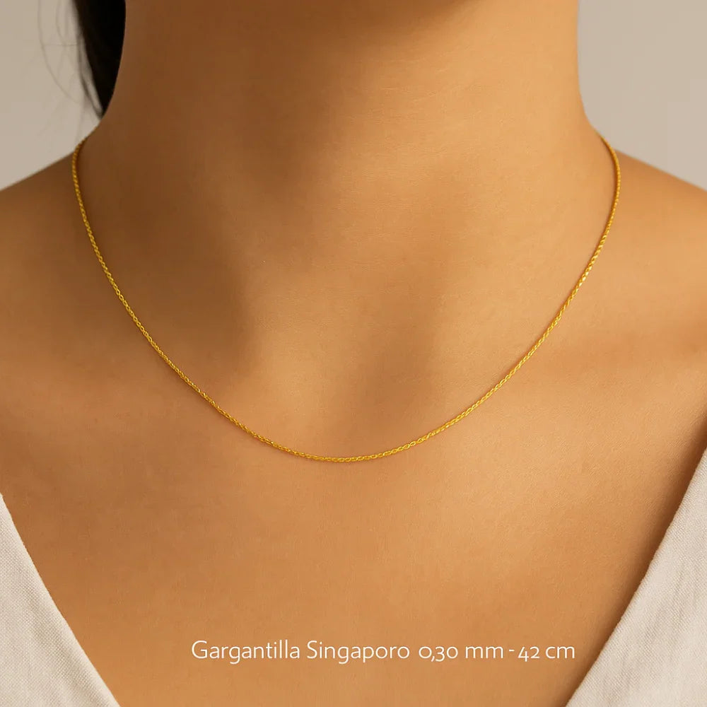 Gargantilha Corrente Singapura Rommanel Fio 0,30 mm em Ouro 18K – Elegância Delicada 42 cm - Joias Rommanel | YouBeauty - Brincos, Colares e Anéis com Frete Grátis