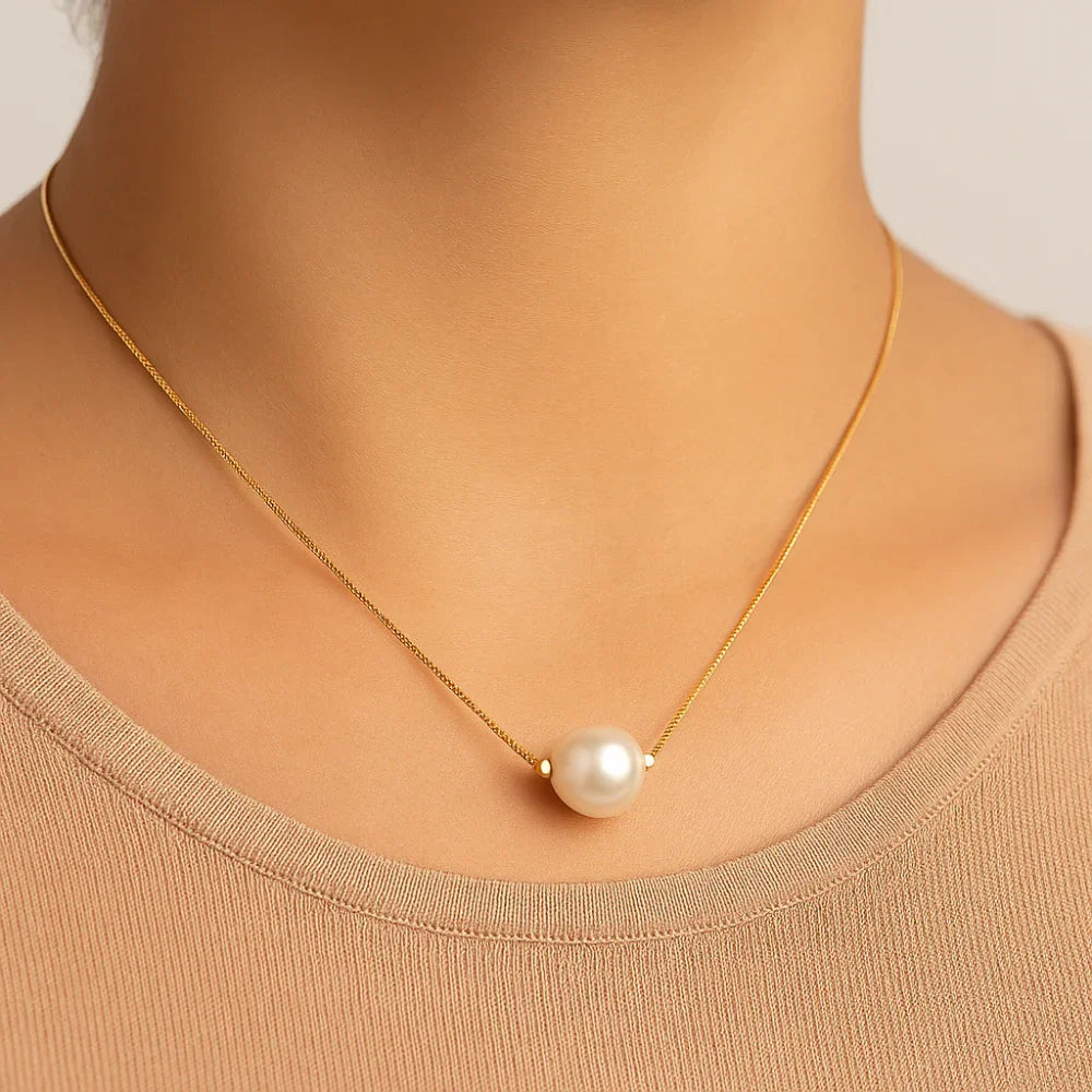 Gargantilha Rommanel com Pérola Sintética Central em Corrente Veneziana Fina – Design Delicado e Sofisticado