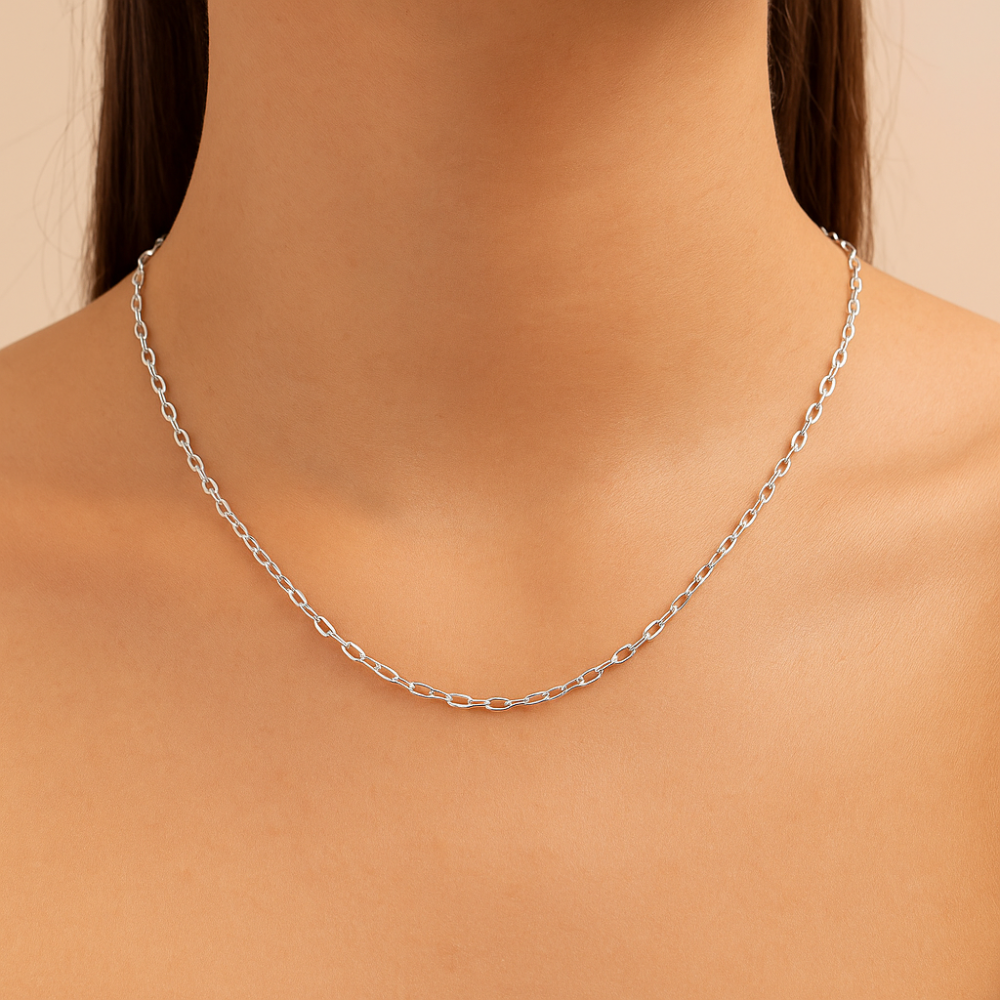 Cordão Rommanel com Elos Cadeados Ovais em Prata – Design Sofisticado e Atual