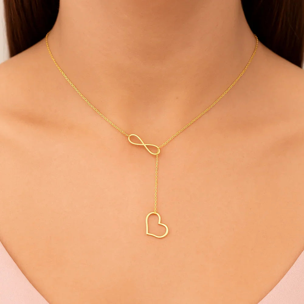 Gargantilha Gravata Rommanel com Pingentes Infinito e Coração em Corrente Elo Cadeado Laminada – Ajustável 45 cm - Joias Rommanel | YouBeauty - Brincos, Colares e Anéis com Frete Grátis