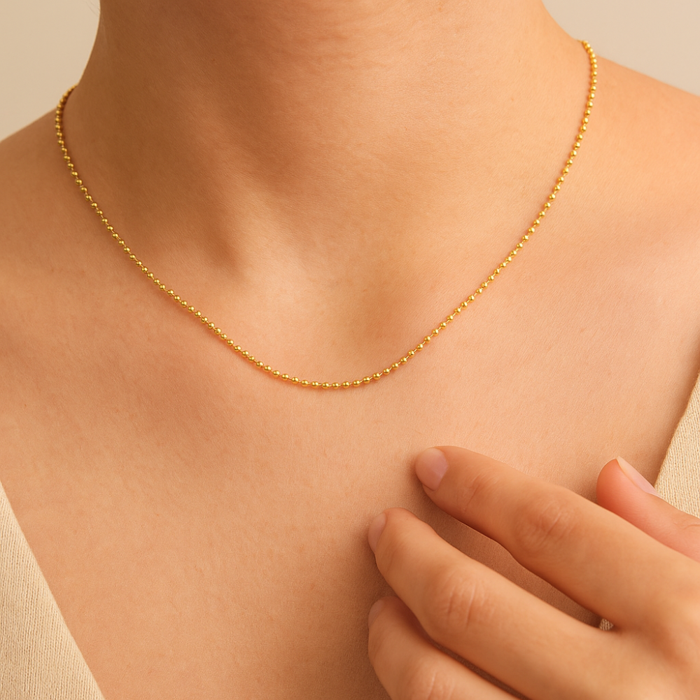 Gargantilha Rommanel com Corrente de Bolas Diamantadas 42 cm – Acabamento Refinado em Ouro 18K