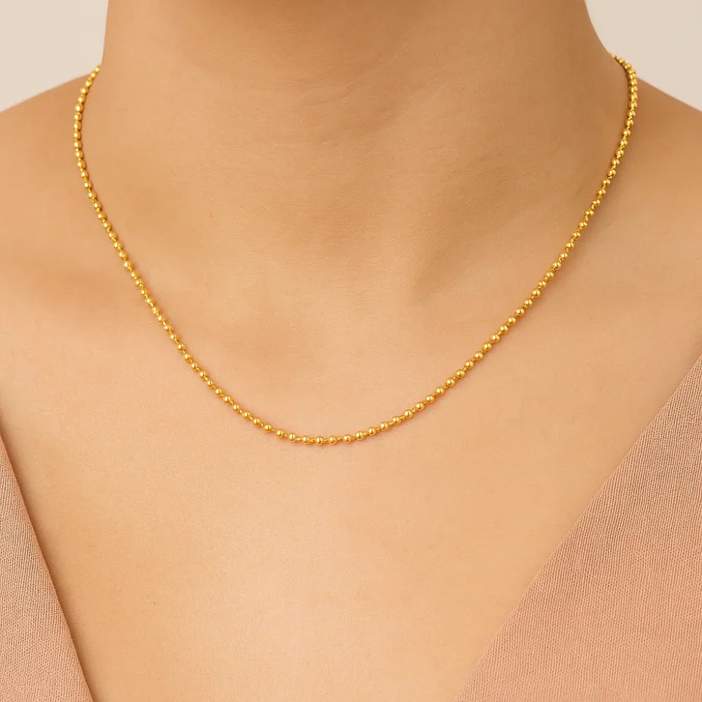 Gargantilha Cordão de Bolinhas Rommanel Banhada a Ouro 18K – Design Diamantado 50 cm