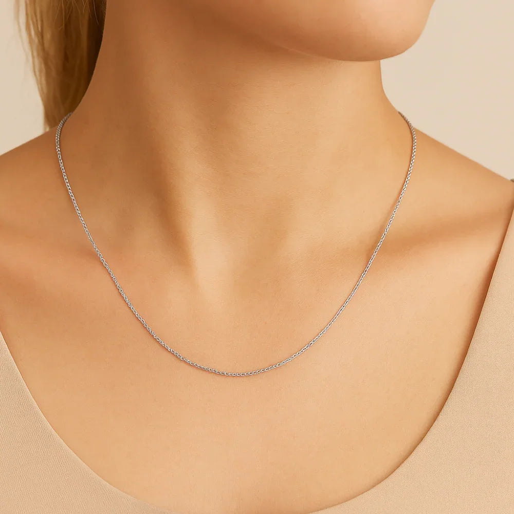 Corrente Gargantilha Elo Cadeado Rommanel em Banho de Prata 42 cm – Fio Delicado 0,50 mm