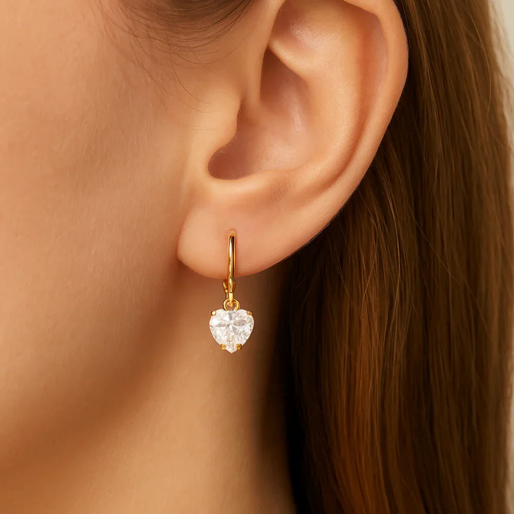 Kit Brinco Argola Rommanel com Zircônia Coração 6 e 8 mm – Design Delicado e Elegante