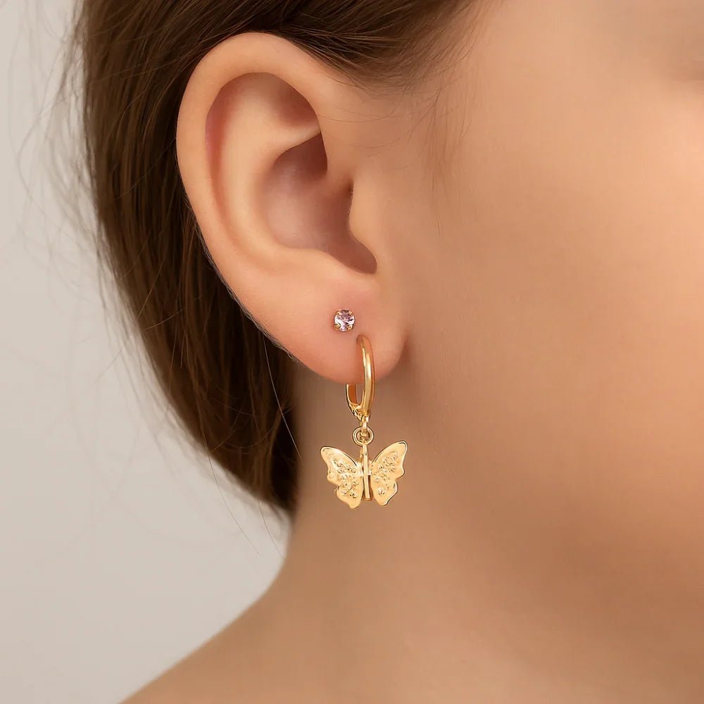 Kit Brinco Rommanel com Argola Borboleta e Solitário com Zircônia Roxo – Banhado a Ouro 18K