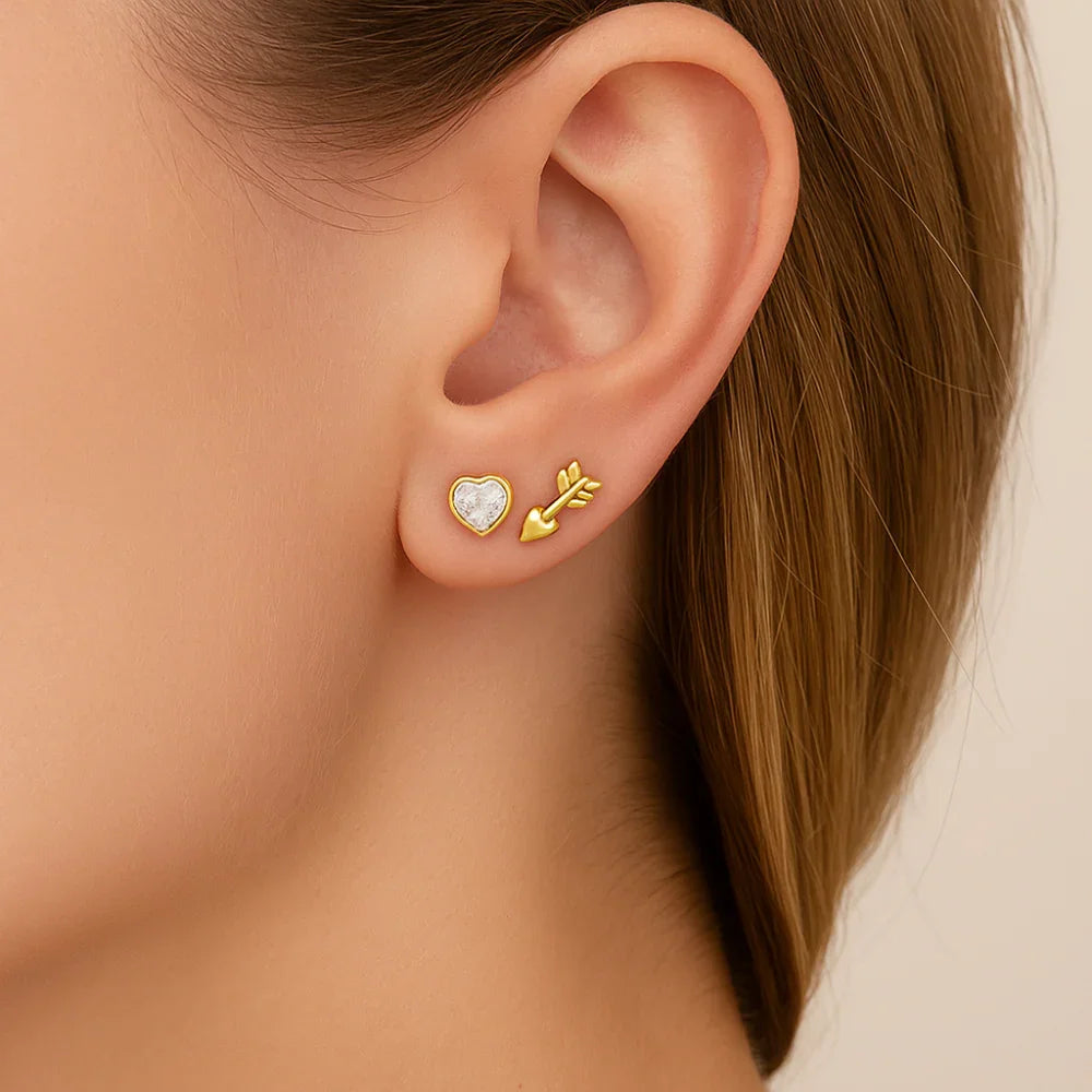 Kit Brinco Rommanel com Zircônia Coração em Ouro 18K – Design Flecha e Solitário Delicado - Joias Rommanel | YouBeauty - Brincos, Colares e Anéis com Frete Grátis