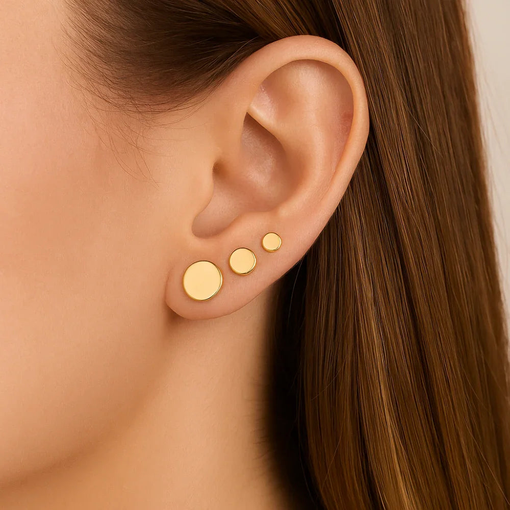 Kit Brinco Rommanel Redondo Liso em Banho Ouro 18K – Tamanhos Variados 7mm, 5mm e 3mm