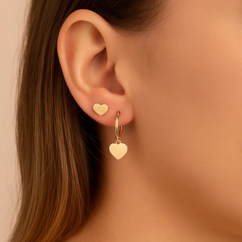 Kit Brinco Rommanel com Argola e Solitário em Coração – Banhado a Ouro 18K, Design Delicado