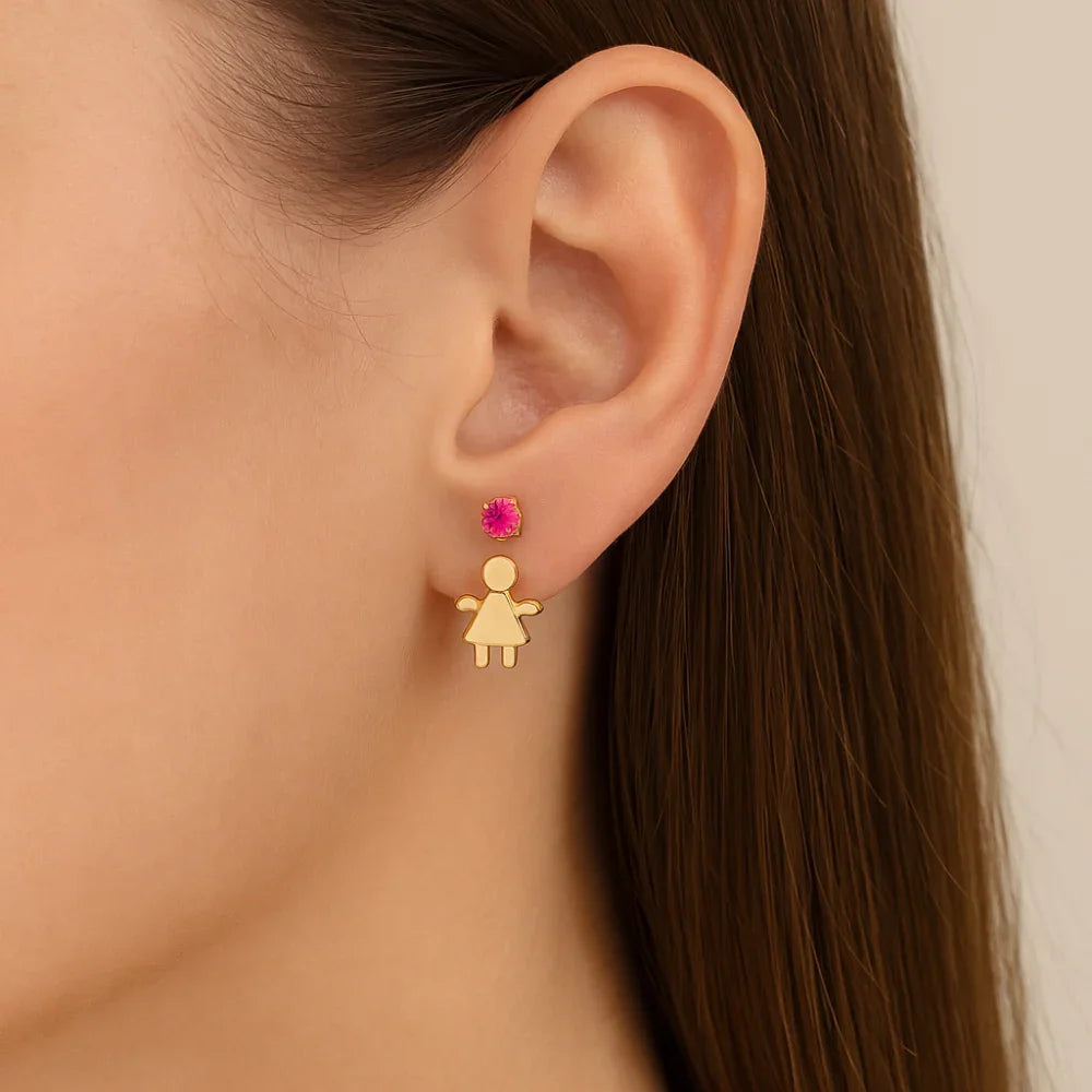 Kit Brinco Rommanel 2 Pares com Zircônias em Banho Ouro 18K – Design Menina e Solitário Delicado