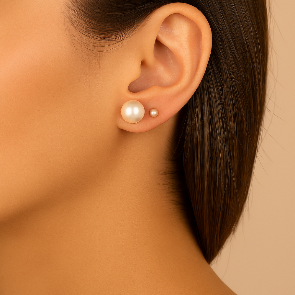 Kit Brinco Rommanel com Pérolas Sintéticas 12mm e 8mm em Banho Ouro 18K – Design Elegante e Versátil