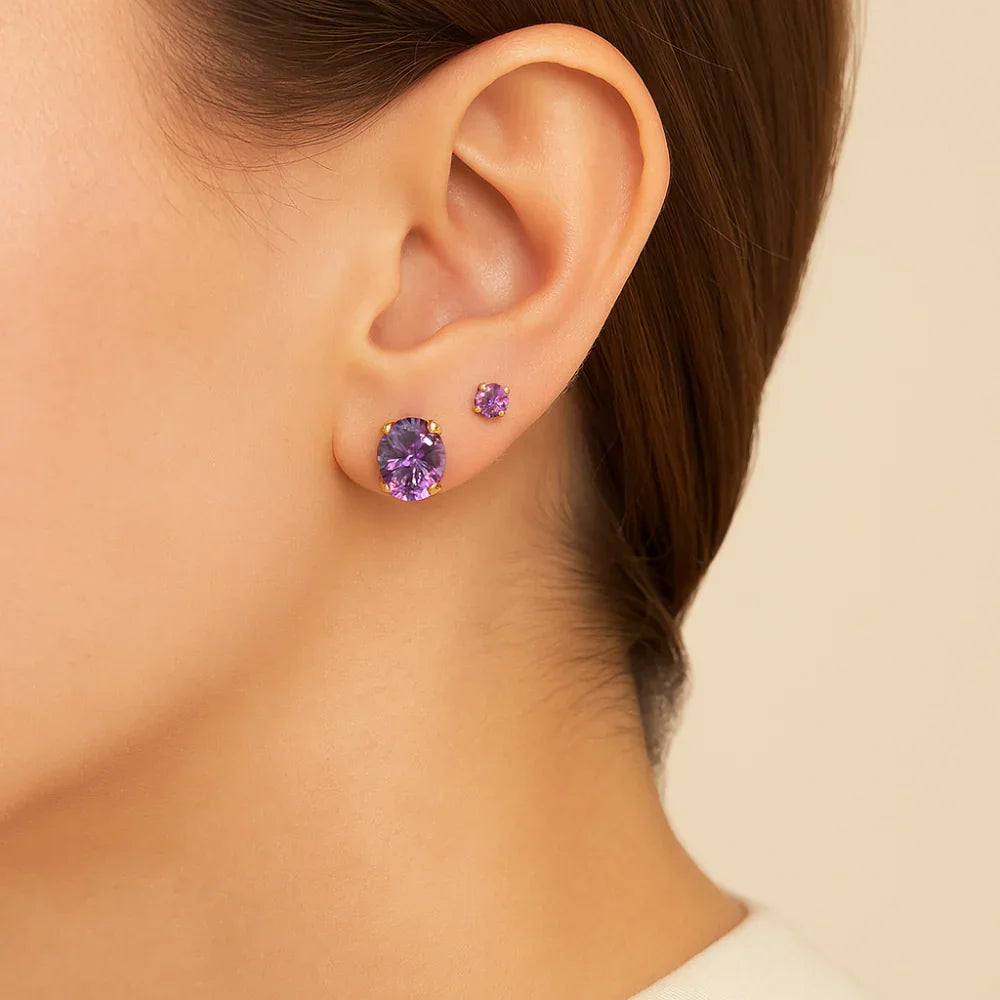 Kit Brinco Rommanel com Zircônia Roxa 3mm e 5mm – Design Elegante e Sofisticado