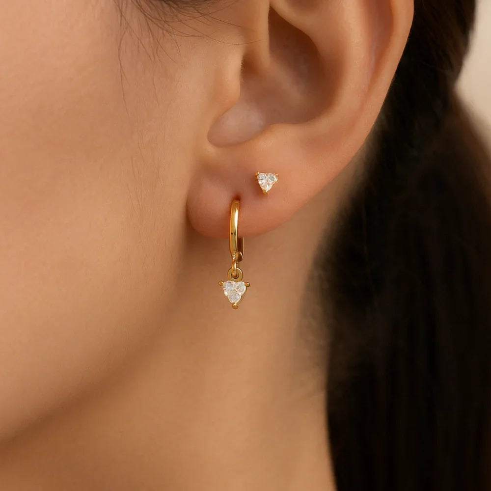 Kit Brinco Rommanel com Zircônia Triangular em Ouro 18K – Par Solitário e Argola Delicados