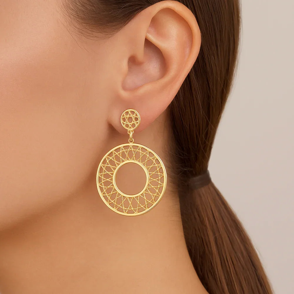Maxi Brinco Abaulado Rommanel com Dois Círculos Vazados em Ouro 18K – Coleção Giovanna Antonelli