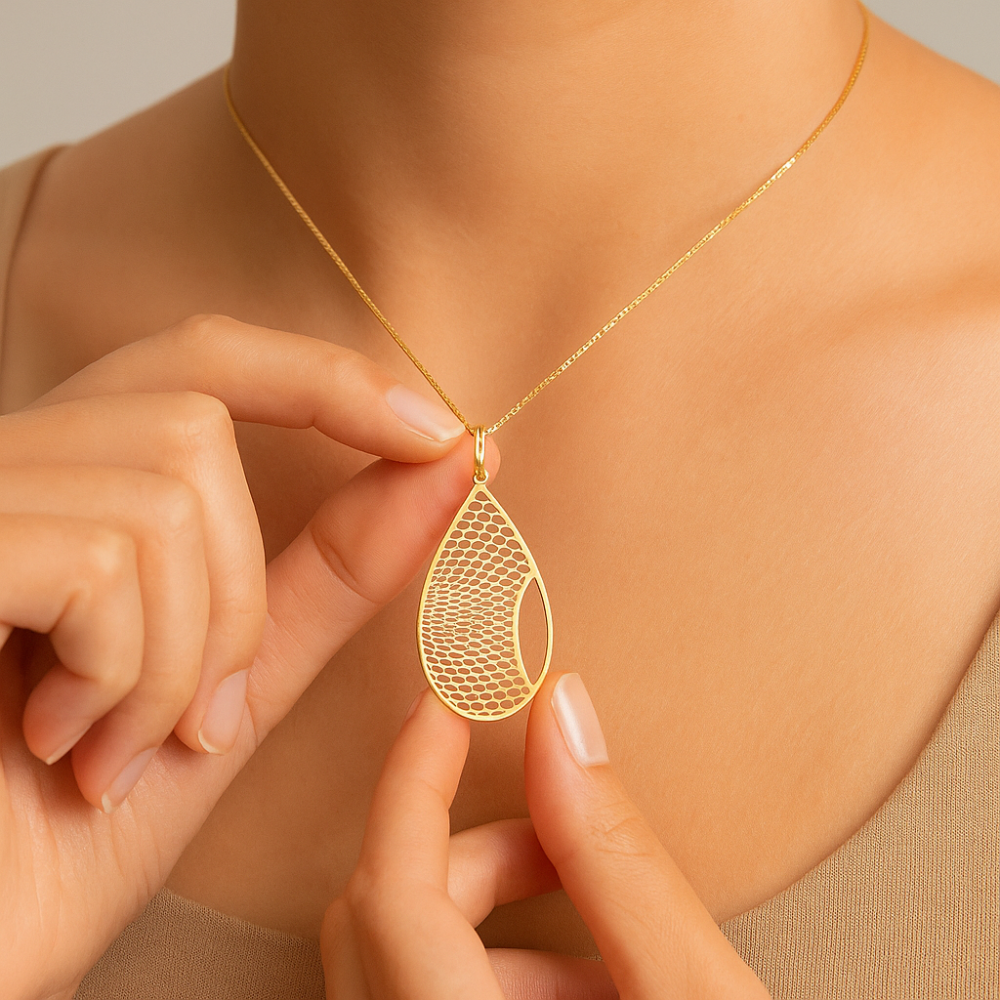 Pingente Maxi Gota Vazado Rommanel em Ouro 18K – Design Sofisticado e Delicado