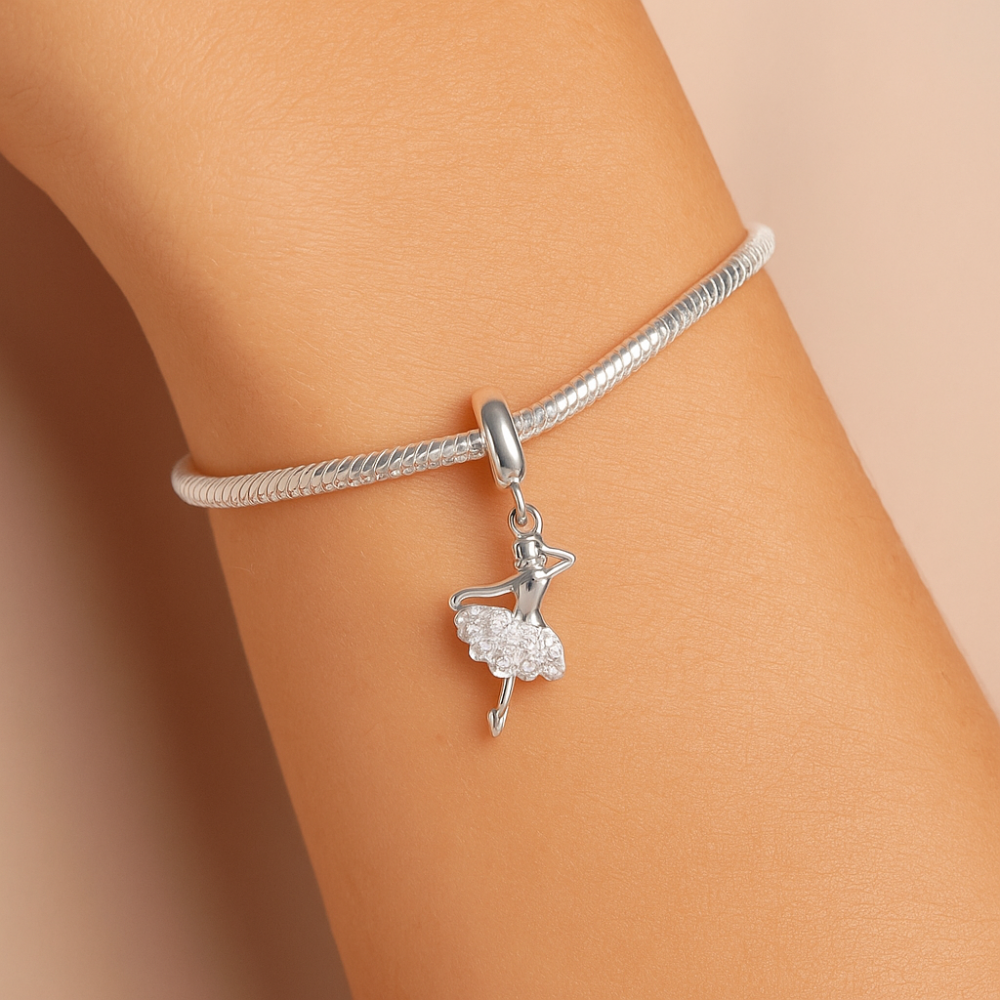 Pingente Bailarina Rommanel Cravejado com Zircônias em Prata – Detalhe Elegante e Brilhante