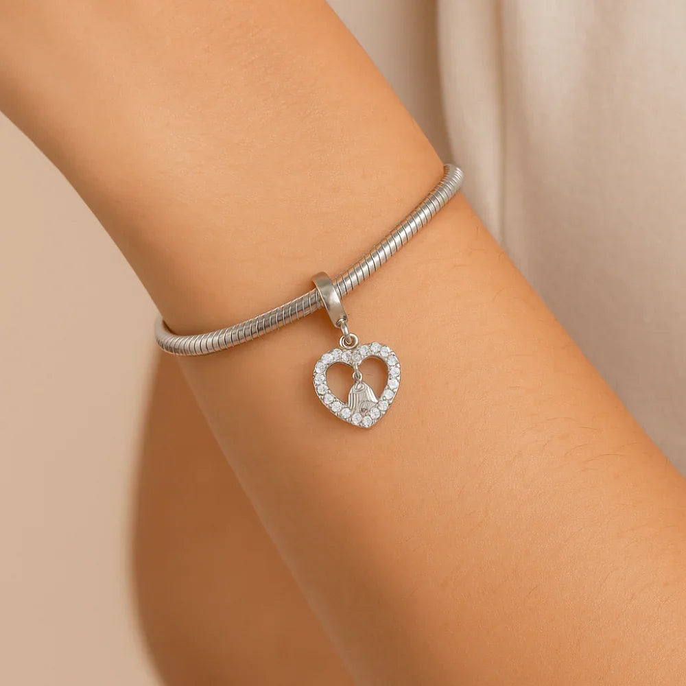 Pingente Coração Rommanel com Zircônias e Nossa Senhora Aparecida em Prata – Detalhe Cravejado Premium