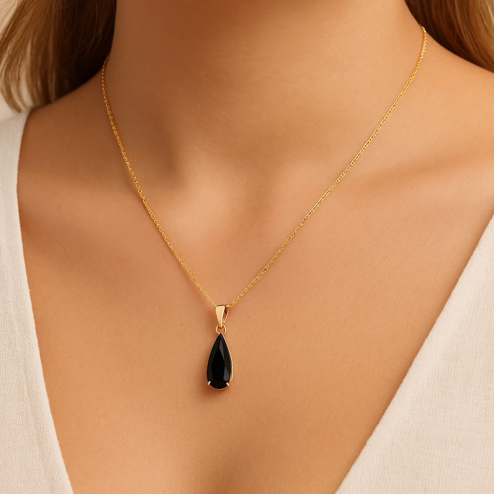 Pingente Rommanel com Cristal Preto em Formato Gota – Coleção Ana Hickmann