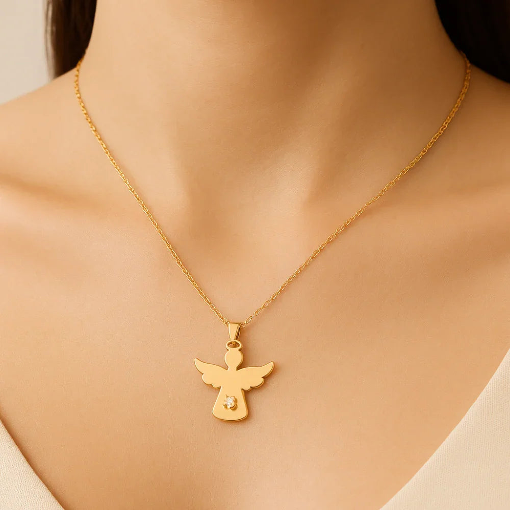 Pingente Anjo com Zircônia Carrê em Ouro 18K Rommanel – Auréola Vazado Delicado