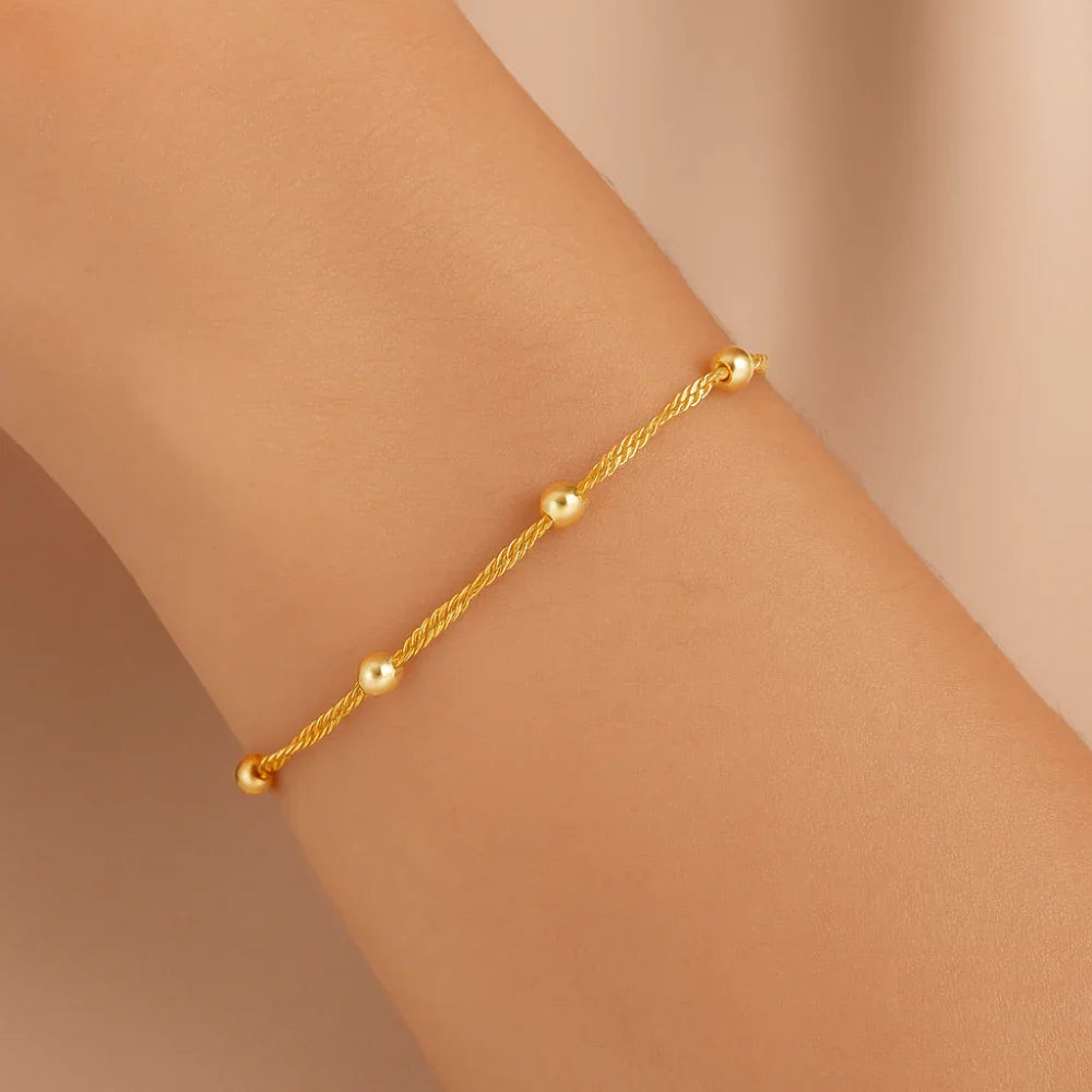Pulseira Rommanel com Fio Cingapura Torcido e Esferas 3,5mm em Ouro 18K Ajustável – Design Elegante - Joias Rommanel | YouBeauty - Brincos, Colares e Anéis com Frete Grátis