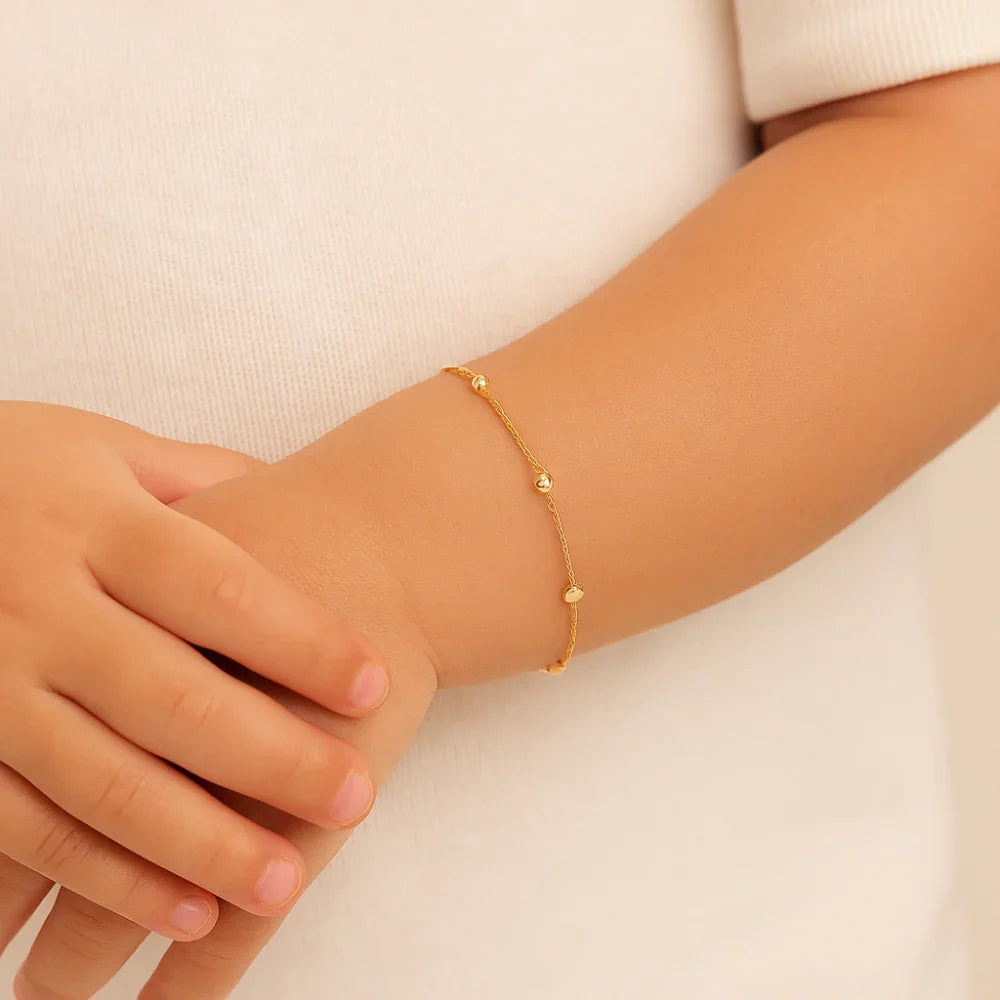 Pulseira Infantil Rommanel com Fio Cingapura e Bolinhas em Metal – Design Delicado 14 cm