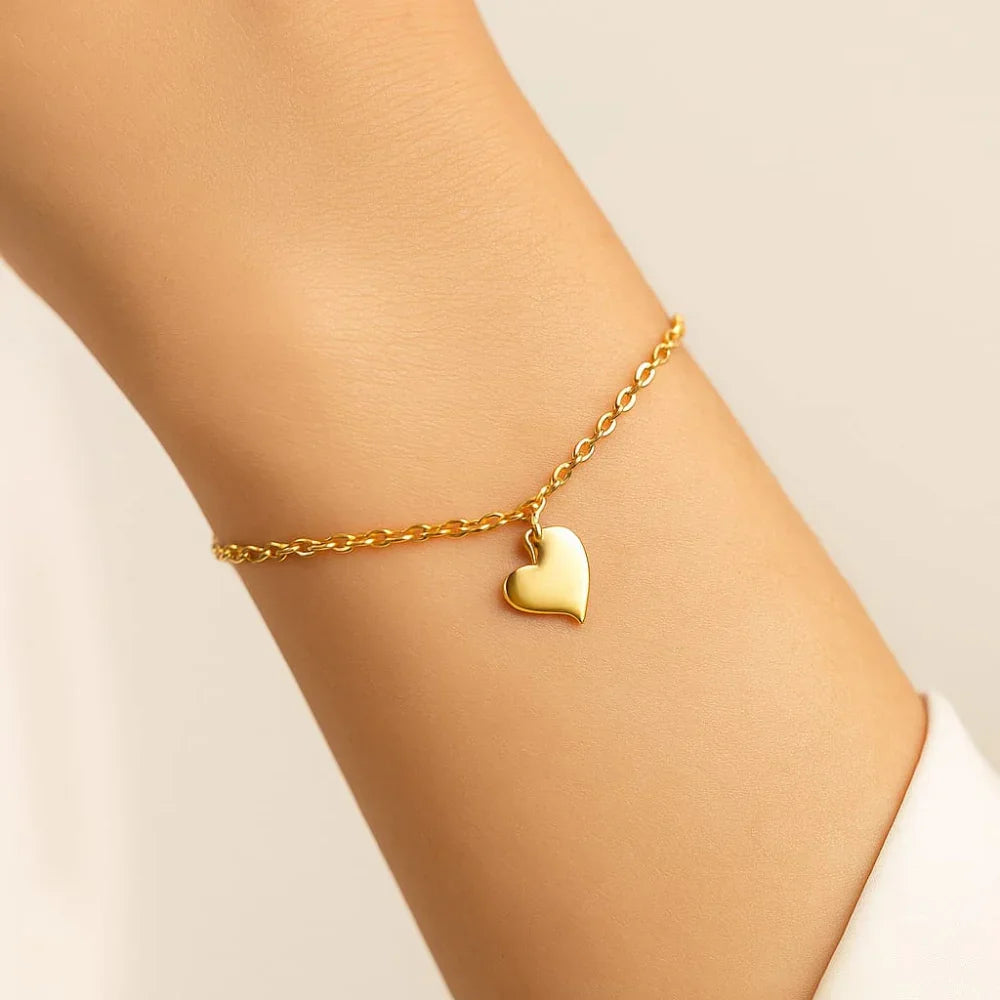 Pulseira Rommanel de Elo Cadeado com Pingente Coração Abaulado – Ajustável 17 a 19 cm