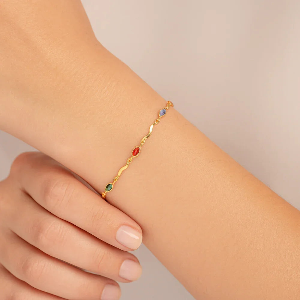 Pulseira Rommanel com Cristais Coloridos em Banho Ouro 18K – Design Elegante e Versátil