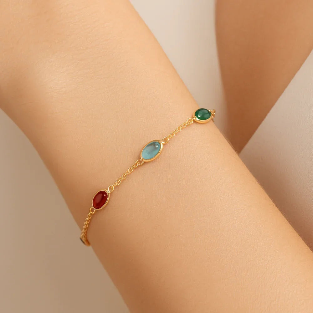 Pulseira Rommanel com Fio Elo Português e Cristais Ovais Coloridos – Tamanho Ajustável 19 cm - Joias Rommanel | YouBeauty - Brincos, Colares e Anéis com Frete Grátis