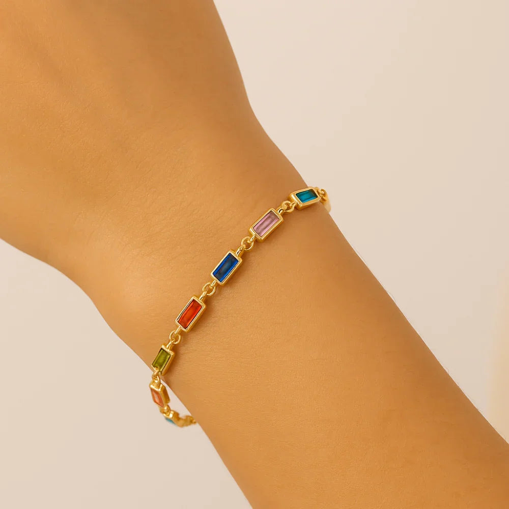 Pulseira Rommanel Fio de Pedras Coloridas em Formato Retangular – Ajustável e Colorida