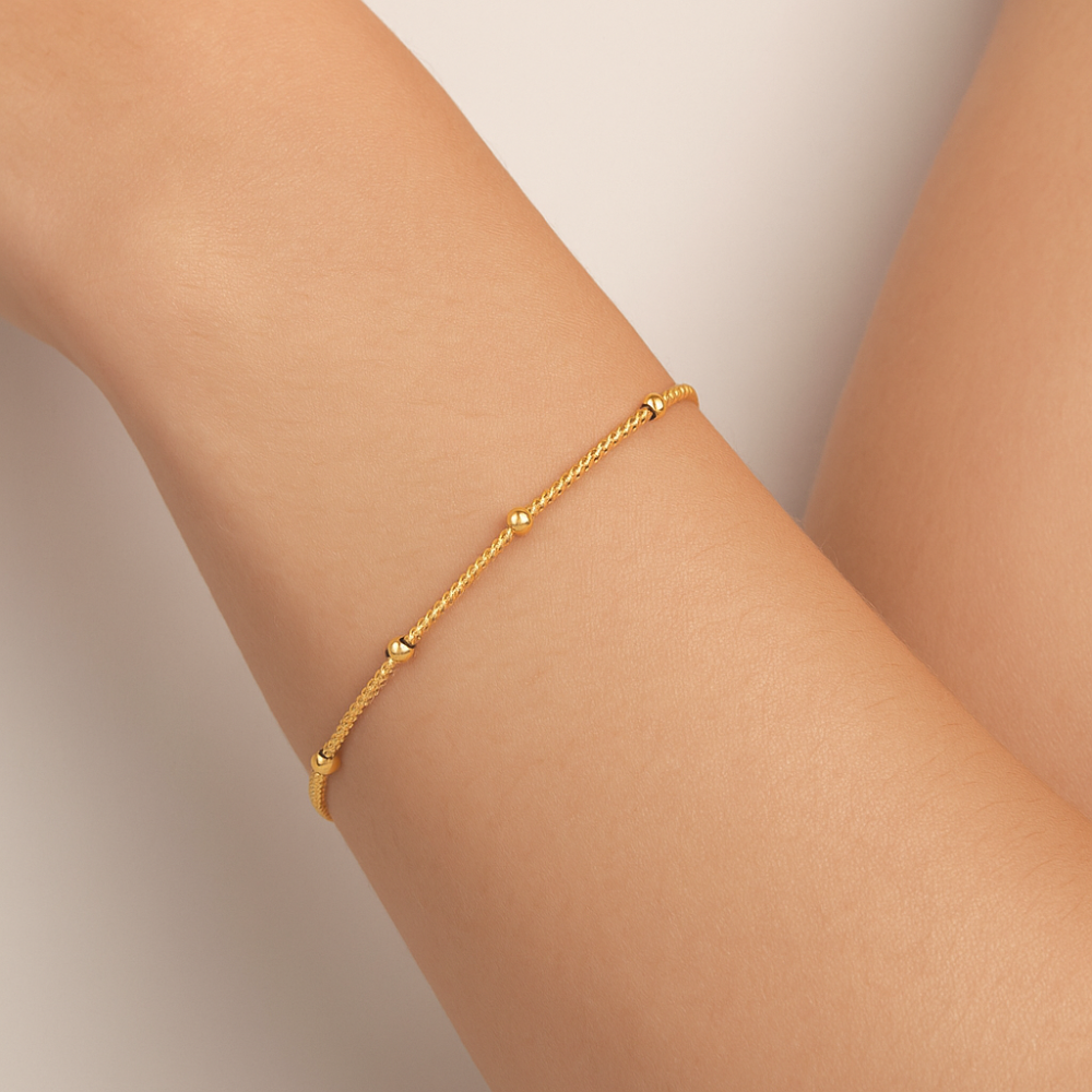 Pulseira Rommanel com Bolinhas 2 mm em Ouro 18K – Design Delicado e Elegante