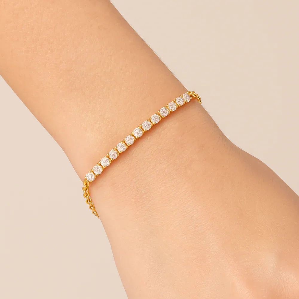 Pulseira Rommanel com Elos Ovais Cravejada de Zircônias – Design Ajustável e Elegante